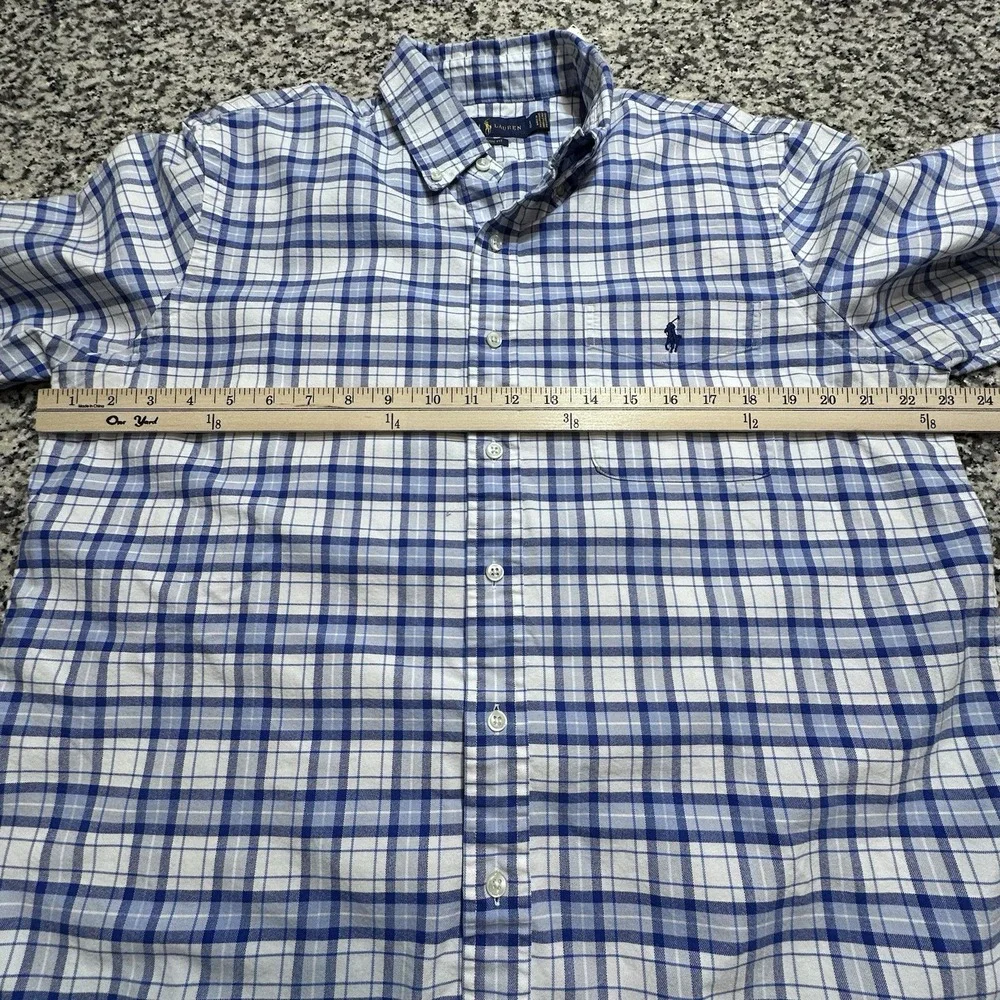 Polo Ralph Lauren Mens Short Sleeve Shirt‎ Sz Large Oxford Plaid Blue Flesh Pony